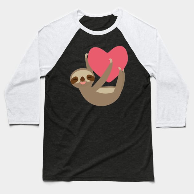 Cute sloth with red heart Baseball T-Shirt by EkaterinaP